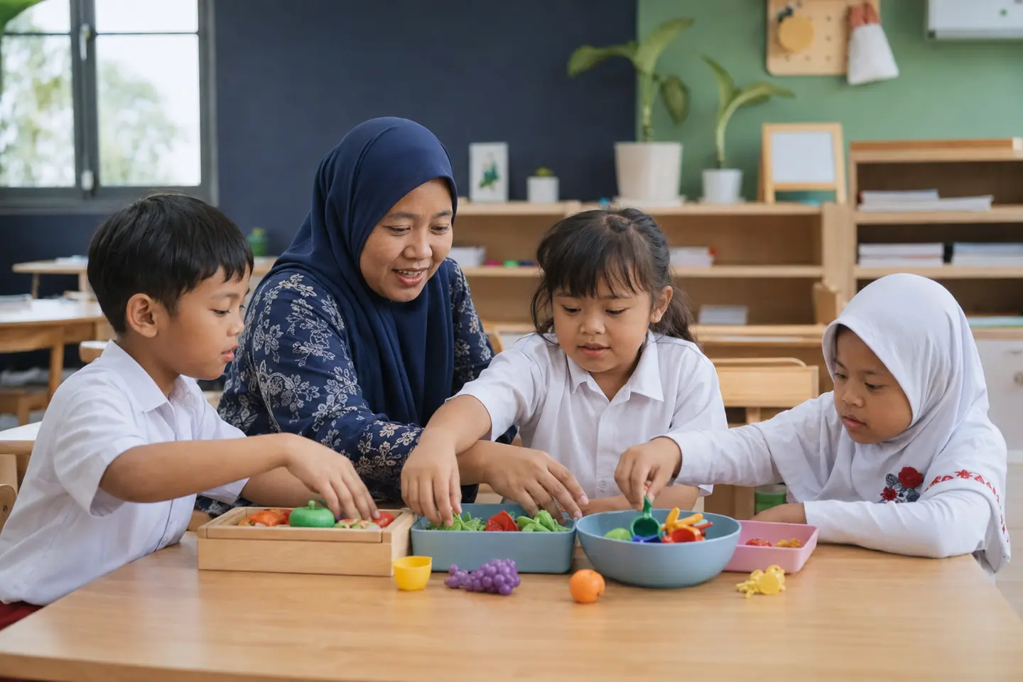Ilustrasi kegiatan belajar kelompok bersama pendamping